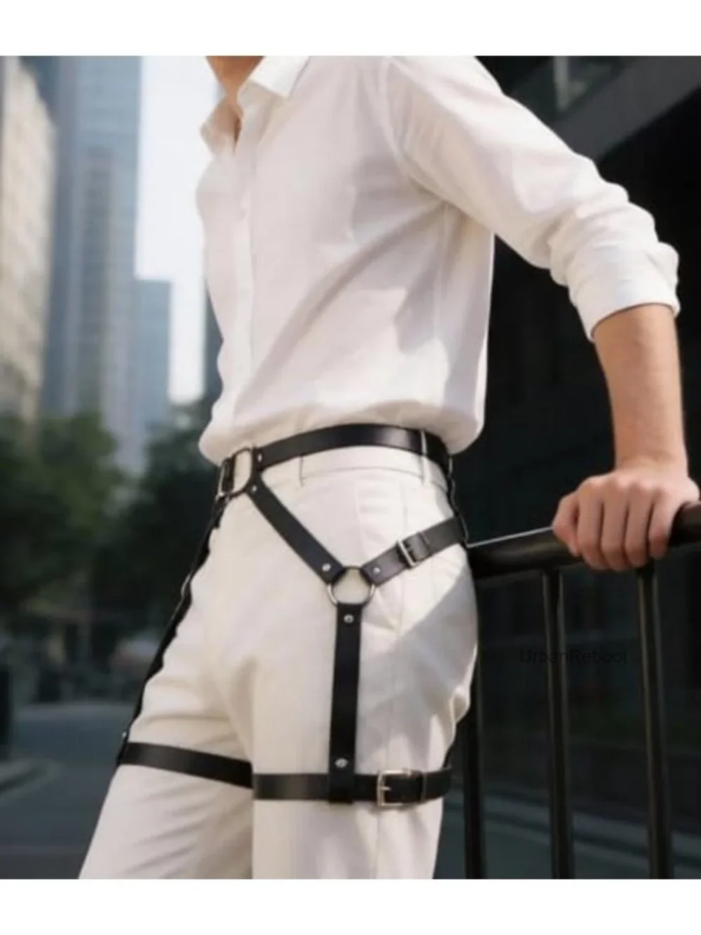 Men's Adjustable PU Leather Leg Harness Punk Goth Thigh Belt Alloy Rings